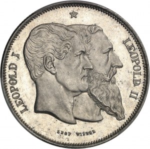 Léopold II (1865-1909). Module 5 francs, cinquantenaire du royaume, frappe monnaie 1880, Bruxelles.