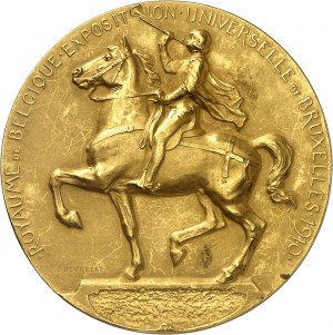 Albert I. (1909-1934). Zlatá medaile, Světová výstava v Bruselu 1910, autor G. Devreese 1910, Brusel.