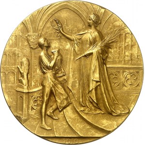 Albert I (1909-1934). Złoty medal, Powszechna Wystawa w Brukseli 1910, autor: G. Devreese 1910, Bruksela.