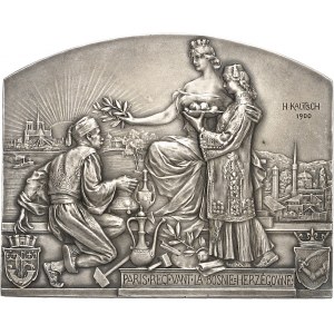 François-Joseph Ier (1848-1916). Plaque, pavillon de la Bosnie-Herzégovine à l’Exposition Universelle de Paris 1900, par H. Kautsch 1900, Paris.