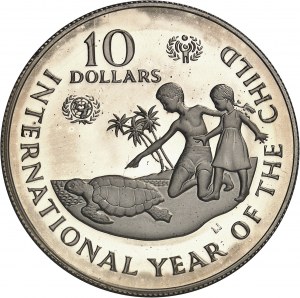 Elisabeth II. (1952-2022). 10-Dollar-Pfennig, Internationales Jahr des Kindes von 1979 (IYC) 1982, London.