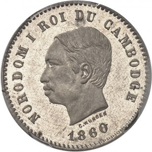Norodom I (1860-1904). Five-cent proof (without TRIAL), on silver-plated bronze blank, Frappe spéciale (SP) 1860, Brussels (Würden).