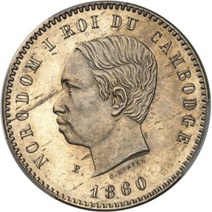 Norodom I (1860-1904). Prova da dieci centesimi, su fustella d'argento, Colpo Speciale (SP) 1860, Bruxelles (Würden).