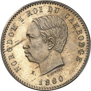 Norodom Ier (1860-1904). Essai de dix centimes, sur flan en argent, Frappe spéciale (SP) 1860, Bruxelles (Würden).