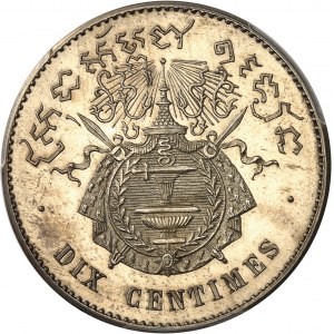 Norodom Ier (1860-1904). Essai de dix centimes, sur flan en argent, Frappe spéciale (SP) 1860, Bruxelles (Würden).