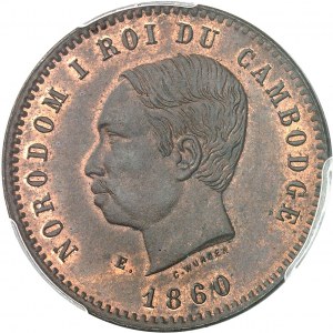Norodom I (1860-1904). Test of ten cents, on bronze blank, Burnished blank (PROOF / SP) 1860, Brussels (Würden).
