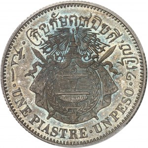 Norodom I (1860-1904). Dowód monety Une piastre - Un peso, na srebrnym blankiecie, czerniony blankiet (PROOF) 1860, Bruksela (Würden).