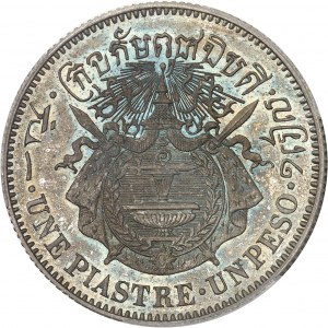 Norodom I (1860-1904). Dowód monety Une piastre - Un peso, na srebrnym blankiecie, czerniony blankiet (PROOF) 1860, Bruksela (Würden).