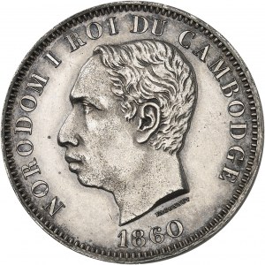 Norodom I (1860-1904). Dowód monety Une piastre - Un peso, na posrebrzanym miedzianym blankiecie, gładka krawędź, 1860, Bruksela (Würden).