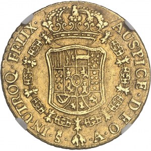 Karol III (1759-1788). 8 escudos à la tête de rat 1771 A, S°, Santiago.