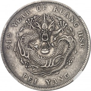 Čínské císařství, Guangxu (Kwang Hsu) (1875-1908), provincie Zhili (Chihli). Dolar Year 34 (1908), Tientsin.