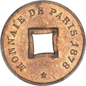 Terza Repubblica (1870-1940). Prova di un sapèque della Monnaie de Paris, Frappe spéciale (SP) 1878, Parigi.