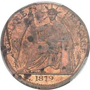 Third Republic (1870-1940). Essai de frappe uniface d'avers, au module 20 cent(ièmes), sur flan en bronze, Frappe spéciale (SP) 1879, A, Paris.