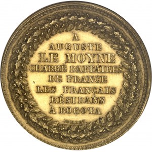 Republika. Zlatá medaila, úcta a uznanie Augusta Le Moyna Francúzmi z Bogoty, A. P. Lefèvre 1837.