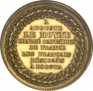 Republika. Zlatá medaila, úcta a uznanie Augusta Le Moyna Francúzmi z Bogoty, A. P. Lefèvre 1837.