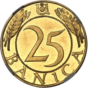 Unabhängiger Staat Kroatien (1941-1945). Goldprobe von 25 Banica 1941 JK, Zagreb.