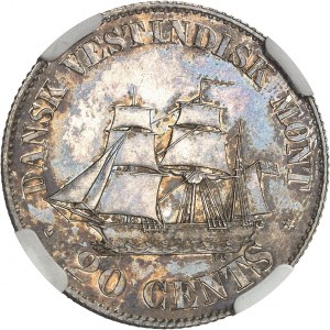 Indie occidentali danesi, Cristiano IX (1863-1906). 20 centesimi, flan brunito (PROOFLIKE) 1879, Copenaghen.