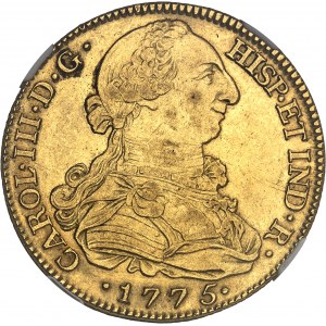 Carlo III (1759-1788). 8 escudos 1775 PJ, coronata M, Madrid.