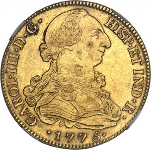 Karl III (1759-1788). 8 Escudos 1775 PJ, Gekrönte M, Madrid.