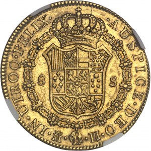 Carlo III (1759-1788). 8 escudos 1775 PJ, coronata M, Madrid.