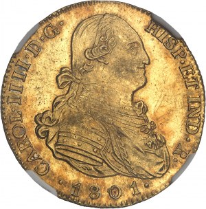 Carlo IV (1788-1808). 4 escudos 1801/1791 FA, coronata M, Madrid.