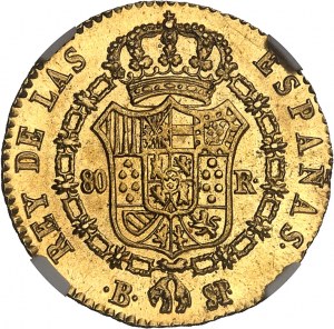 Ferdinand VII (1808-1833). 80 réales 1823 SP, B, Barcelone.