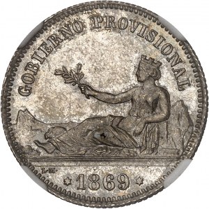 Rząd Tymczasowy (1868-1871 i 1873-1874). Jedna peseta 1869 SN, M, Madryt.
