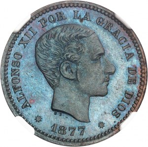 Alfonso XII (1874-1885). 5 Centimes, Brünierter Rohling (PROOF) 1877 OM, Barcelona.