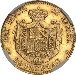 Alfons XIII (1886-1931). 20 peset, popiersie niemowlęcia 1890 (18-90) PM, M, Madryt.