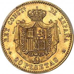 Alfons XIII (1886-1931). 20 peset, młodzieńcze popiersie 1892 (18-92) PG, M, Madryt.