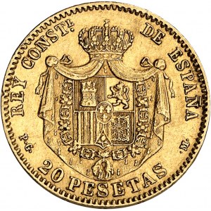 Alfonso XIII (1886-1931). 20 peset, mladistvá busta 1892 (18-92) PG, M, Madrid.