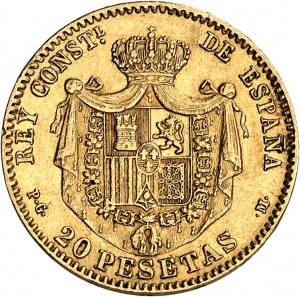 Alfonso XIII (1886-1931). 20 Peseten, Büste im Teenageralter 1892 (18-92) PG, M, Madrid.