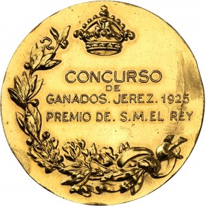 Alphonse XIII (1886-1931). Gold medal, Jerez competition 1925, King Alfonso XIII prize 1925.