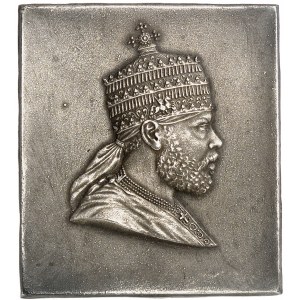 Menelik II (1889-1913). Fonte uniface en bronze-argenté, Ménélik II Roi des rois d’Éthiopie ND (c.1889), Paris (P. Guillaumot).