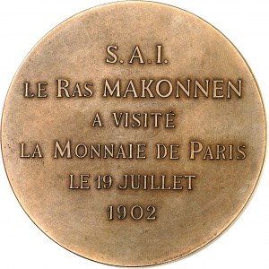 Menelik II (1889-1913). Návštevná medaila z Monnaie de Paris, 19. júla 1902, H.I.H. Ras Makonnen 1902, Paríž.