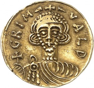 Benewent (księstwo), Grimoald III, książę z Karolem Wielkim (788-792). Solidus ND, Benevento.
