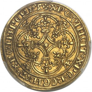 Karol VI (1380-1422). Złota tarcza z koroną, 1. emisja ND (1385), Lyon.