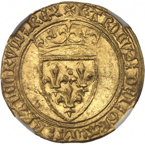 Karel VI (1380-1422). Zlatý štít s korunou, 3. emise ND (1389-1394), La Rochelle.