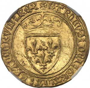 Karol VI (1380-1422). Zlatý štít s korunou, 3. emisia ND (1389-1394), La Rochelle.
