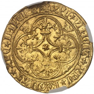 Karol VI (1380-1422). Zlatý štít s korunou, 3. emisia ND (1389-1394), La Rochelle.