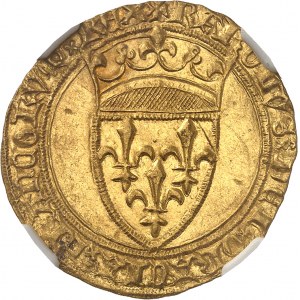 Karol VI (1380-1422). Zlatý štít s korunou, 3. emisia ND (1389-1394), Poitiers.