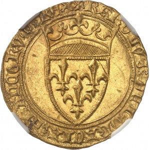 Karel VI (1380-1422). Zlatý štít s korunou, 3. emise ND (1389-1394), Poitiers.
