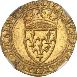 Karol VI (1380-1422). Zlatý štít s korunou, 3. emisia ND (1389-1394), Poitiers.