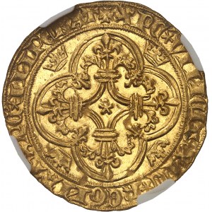 Karel VI (1380-1422). Zlatý štít s korunou, 3. emise ND (1389-1394), Poitiers.