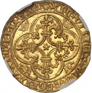 Karel VI (1380-1422). Zlatý štít s korunou, 3. emise ND (1389-1394), Poitiers.