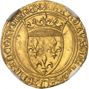 Karel VI (1380-1422). Zlatý štít s korunou, 3. emise ND (1389-1394), Villeneuve-lès-Avignon.