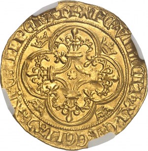 Karol VI (1380-1422). Zlatý štít s korunou, 3. emisia ND (1389-1394), Villeneuve-lès-Avignon.