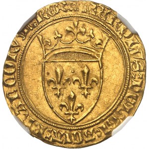 Karel VI (1380-1422). Zlatý štít s korunou, 4. emise ND (1394-1411), Montpellier.