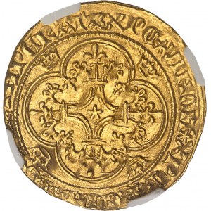 Karol VI (1380-1422). Zlatý štít s korunou, 4. emisia ND (1394-1411), Montpellier.