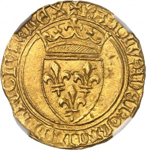 Karol VI (1380-1422). Złota tarcza z koroną, 4. emisja ND (1394-1411), Poitiers.